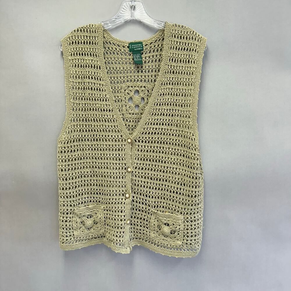 90s Koret crochet‎ green sweater vest button up oversized boxy Size Medium